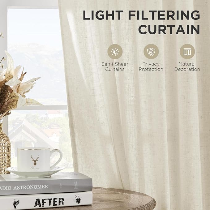 Joydeco Linen Curtains 96 inch Length 2 Panel Set, Light Filtering Curtain - Image 3