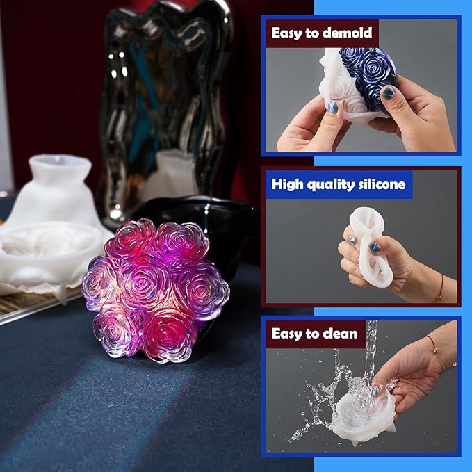 Epoxy Resin Storage Box Silicone Molds A Bouquet of Roses Jar with Lid DIY Jewelry Trinket Candy Container Silicone Mould Epoxy Concrete Cement Plaster Planter Candle Vessel Craft Molds