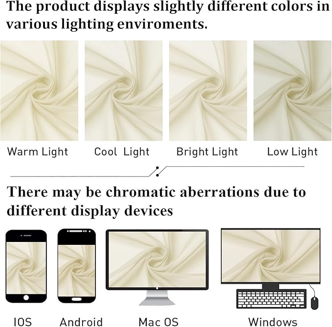 Cream Sheer Curtains 68 Inch Length 2 Pcs, Light Filtering Bedroom Curtains - Image 7