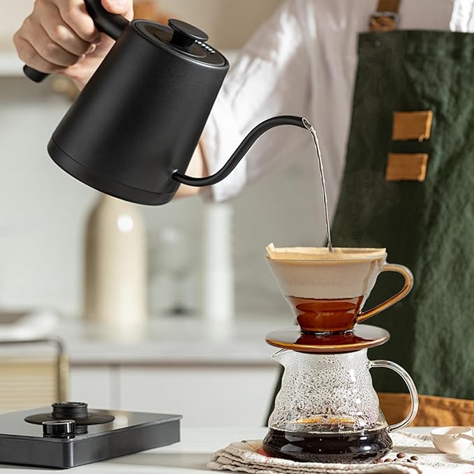 Ceramic Coffee Dripper Filter 02-4Cup Pour Over Coffee Dripper, 60 Angle Cone Ceramic Hand Brew Coffee Cup Retro Filter Set Reusable Portable Coffee Maker (Bronze)
