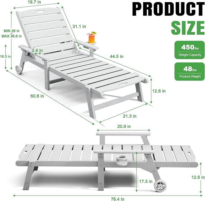 Outdoor Lounge Chair with 5-Position Adjustable, Outside Lounge Chair with Cup - Image 3