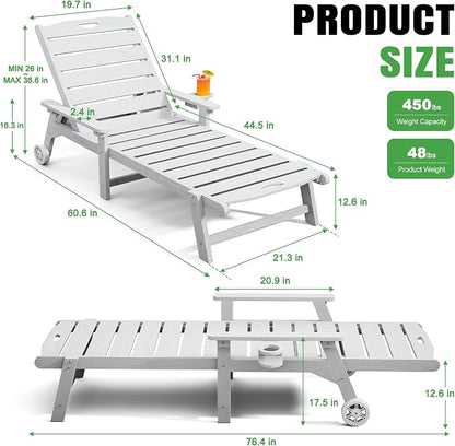 Outdoor Lounge Chair with 5-Position Adjustable, Outside Lounge Chair with Cup - Image 3