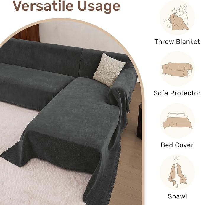 2 Pieces Sectional Couch Covers L Shaped Cover XXXL Charcoal Gray | Thick - Image 6