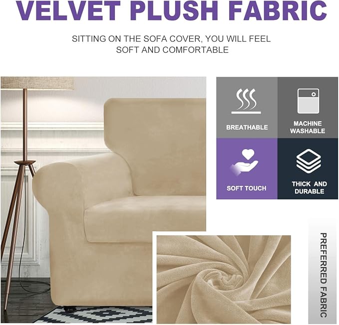 ZNSAYOTX Luxury Velvet Sofa Cover 3 Piece Stretch Loveseat Covers - Image 3