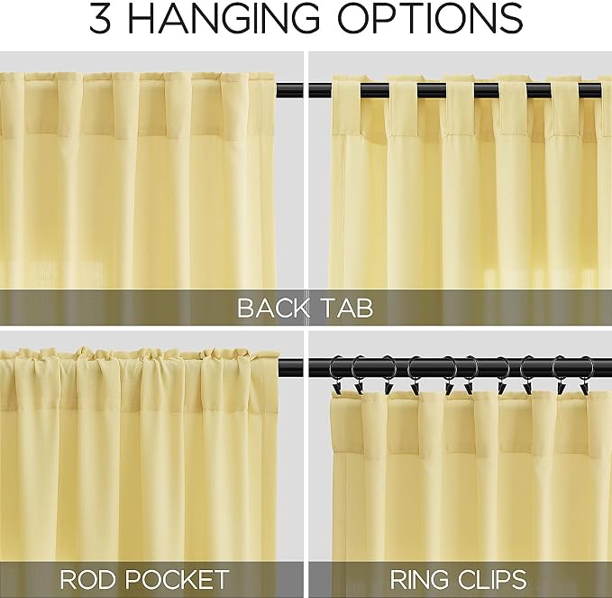 Yellow Linen Blend Drapes 84 Inch Length 2 Panels Set Back Tab Rod Pocket Light - Image 3