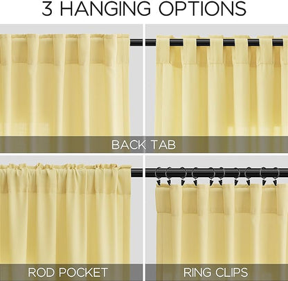 Yellow Linen Semi Sheer Curtains 72 Inch Length - Image 3