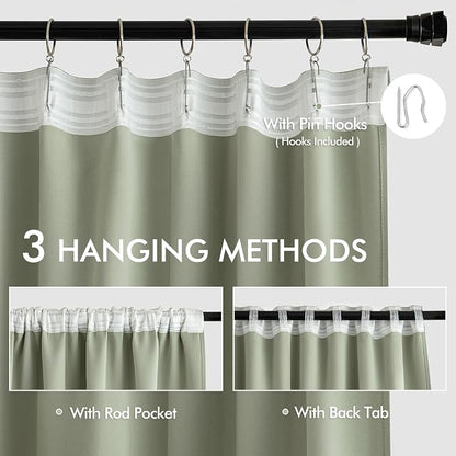 MIULEE Sage Green Back Tab Blackout Curtains 52x84 Inch Length 2 Panels Set | - Image 3