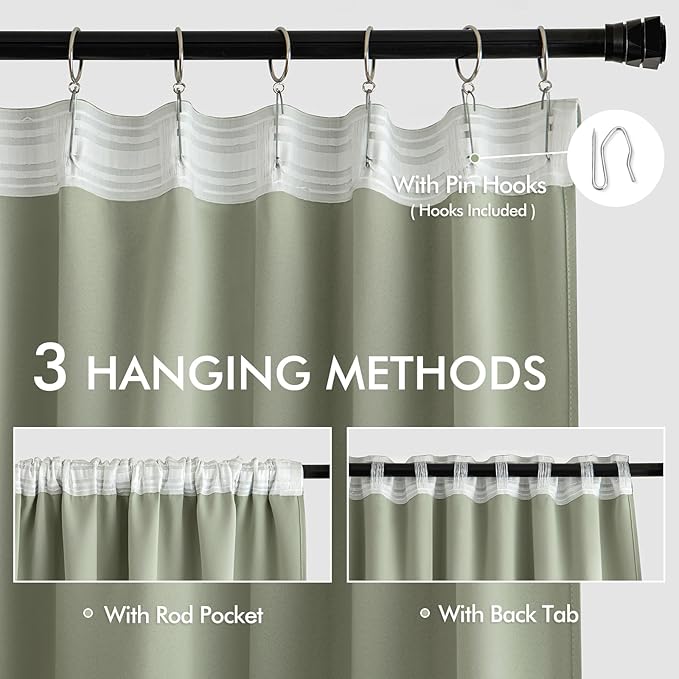 MIULEE Sage Green Back Tab Blackout Curtains 66x84 Inch Length 2 Panels Set | - Image 3