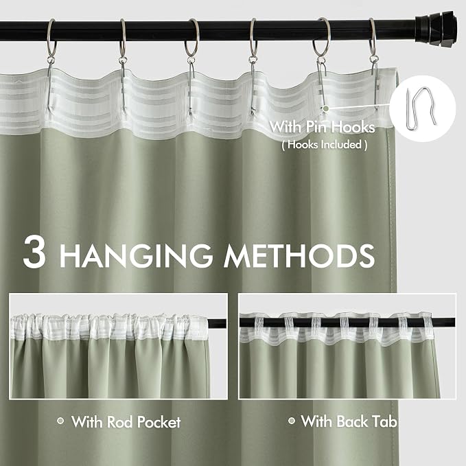 MIULEE Sage Green Back Tab Blackout Curtains 66x96 Inch Length 2 Panels Set | - Image 3