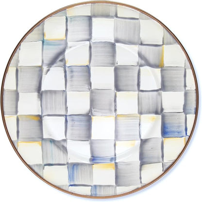 MACKENZIE-CHILDS Enamel Salad and Dessert Plate, Small Plate for a Dessert or Appetizer Dish, 8 Inches, Gray-and-White Sterling Check