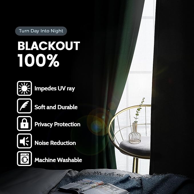 SimpleHome Pine Tree Green 100% Blackout Curtains Room Dark Living Room 84 | - Image 3