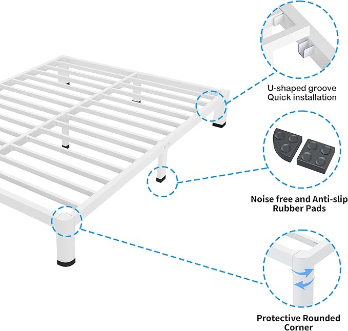 ROIL 4 Inch White Queen Bed Frame - Image 5