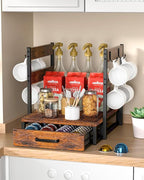 Coffee Pod Holder, Vertuo Pod Holder Compatible with Nespresso, 28 Large or 56 Small Nespresso Capsule Organizer Drawer Station with Cup Rack, Rustic Brown