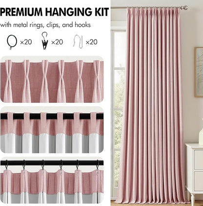 MIULEE Pink Pinch Pleated 100% Blackout Linen Curtains 40x90 Inches | Room - Image 8