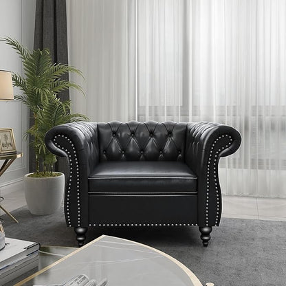 Living Room Chair, Modern Leather Chesterfield Sofa Chair, Mid Century Single by RUSTYER