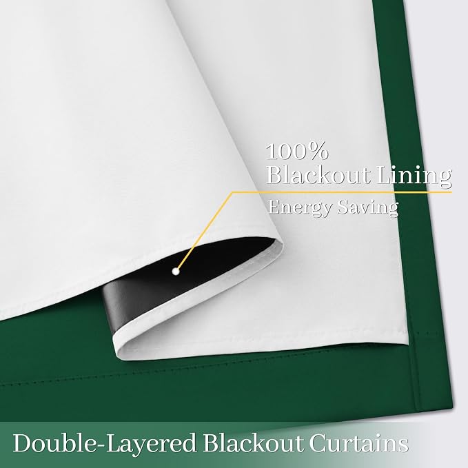 Yakamok Dark Green 100% Blackout Curtains 63 Inches Long 50" Wide 2 Panels | - Image 4