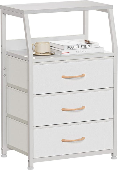 Furnulem White Nightstand with 3 Drawers and 2-Tier Shelf, Small Night Stand by Furnulem