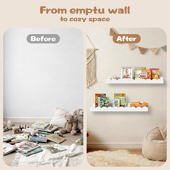 Nursery Floating Shelves for Kids Room, 2 Pack 23.6 Inch White Wall Shelves - Image 3