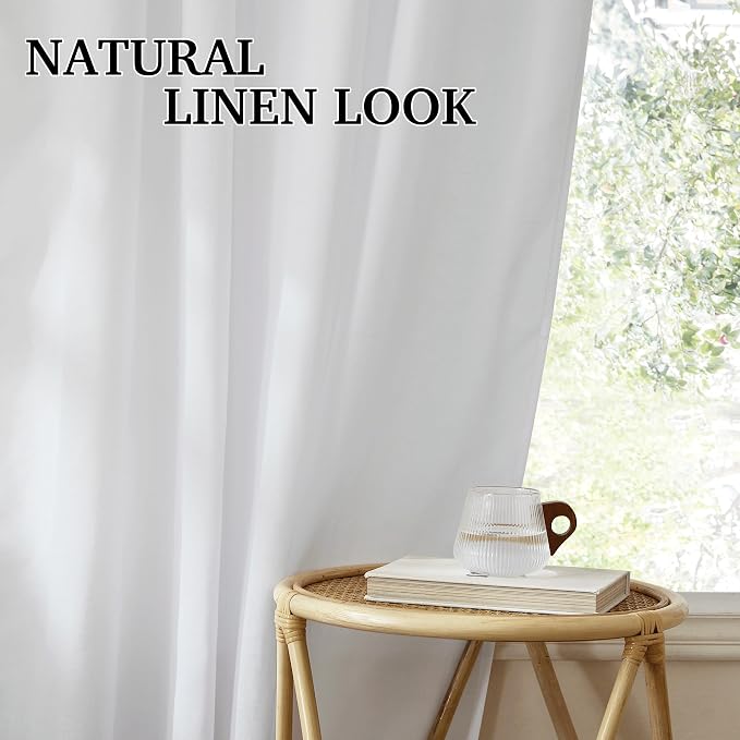 RYB HOME White Floor to Ceiling Curtains 120 inches Long, Linen Semi Sheer - Image 6