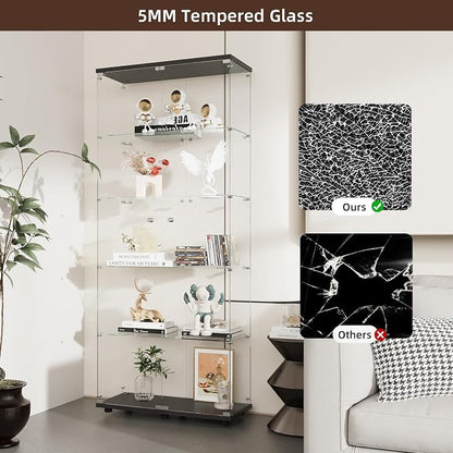 Display Cabinet with Glass Door and Lock, 5-Shelf Curio Cabinets with 5mm - Image 6