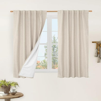 Natural 100% Blackout Linen Curtains 54 Inches by LAMIT