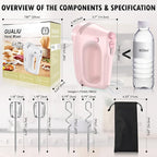 Electric Hand Mixer with Stainless Steel Whisk, Dough Hook Attachment and Storage Bag, Handheld Mixer for Baking Cakes, Eggs, Cream Food Mixers. Turbo Boost /5 Speed Kitchen Blender PINK