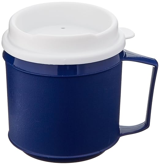 Sammons Preston Insulated Mug with Tumbler Lid, Durable Container for Hot and Cold Liquid Beverages, Tea, Smoothies, 8 oz Blue Travel Coffee Cup with Lid for Elderly, Disabled, Handicapped, Weak Grip
