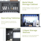 67.3" Tall Modern Black Kitchen Pantry Storage Cabinet with Drawer and Shelves, Tilt Out Trash Can, Coffee Bar Wine Cabinet with LED Lights and Power Outlet, Wine Glass Rack, 2 Mesh Doors