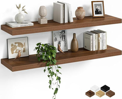 Fun Memories Floating Shelves for Wall, 40 Inch Long Set of 2 Rustic Wood Wall by FunMemories