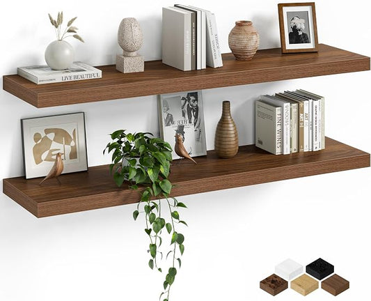 Fun Memories Floating Shelves for Wall, 40 Inch Long Set of 2 Rustic Wood Wall by FunMemories