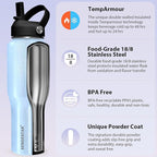 SENDESTAR 32oz Stainless Steel Water Bottle(Cold for 48 Hrs, Hot for 24 Hrs),Double Wall Vacuum Insulated Bottle with Straw Lid, Spout Lid and Flex Cap, Fit in Any Car Cup Holder TXIN-32-Laser Blue