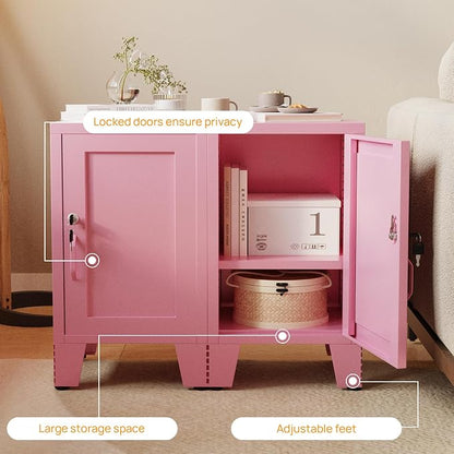 ALBAD Metal Nightstand with Lockable Cabinet, Compact Mini Locker Bedside Table - Image 5