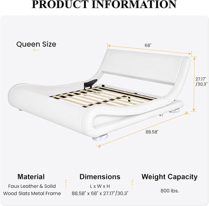 SHA CERLIN Queen Size Upholstered Bed Frame, Deluxe Low Profile Sleigh Bed - Image 2