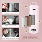 Travel Kettle Portable Electric Kettle with Plug-in Boiling & Keeps Warm via USB, Portable Water Boiler with 4 Temperature Settings, 304 Stainless Steel with Auto Shut-off 16oz(Pink)