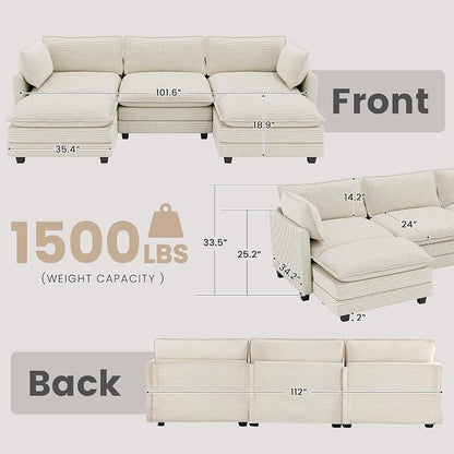 112'' Sectional Modular Cloud Couch, Oversized 5 Seat Couches U Shaped Sofa - Image 2