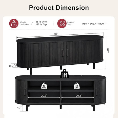 58" Mid Century Modern TV Stand, Wood TV Consoles - Image 2