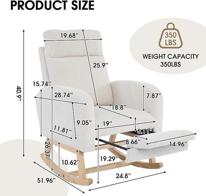 NIOIIKIT Nursery Rocking Chair, Corduroy Upholstered Rocking Chair - Image 2
