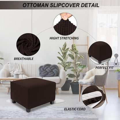 NeColorLife Stretch Ottoman Cover Square Oversized Soft Knitted Jacquard Thick - Image 2