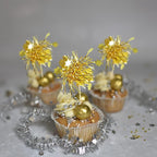 Gyufise 30Pcs Star Foil Firework Cupcake Toppers Sparkle Tinsel Cake Toppers Tinsel Drink Cake Decoration Cocktail Picks for Birthday Wedding Graduation Party Supplies Gold