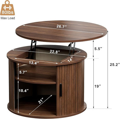 FABATO Round Lift Top Coffee Table, Fluted Wood Accent Coffee Table - Image 2