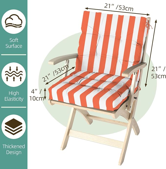 Outdoor Chair Cushions Set of 2, High Back Soft Seat Pad, Indoor Outside Use - Image 9