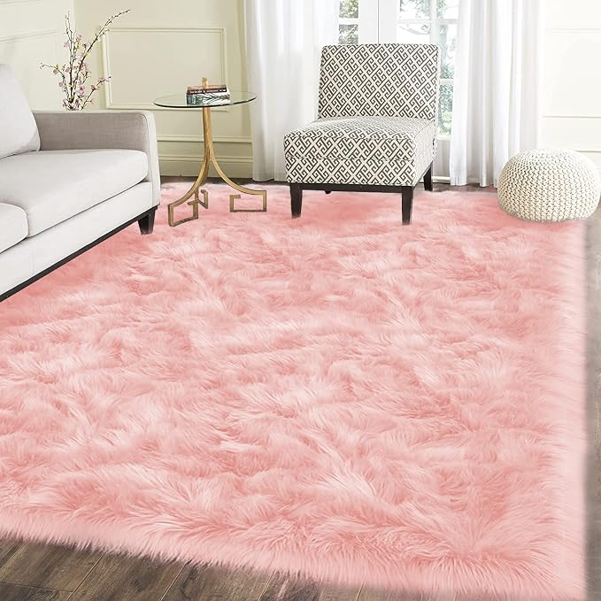 Latepis Pink Rugs for Living Room Area Rug 6x9 Faux Sheepskin Fur Rug for by Latepis