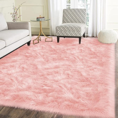 Latepis Pink Bedroom Rug 4x6 Area Faux Sheepskin Rug Fluffy Fur Rugs - Image 7