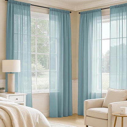 MIULEE Dusty Blue Sheer Curtains 108 Inches Long 4 Panels 42 x 108 Inches | - Image 2
