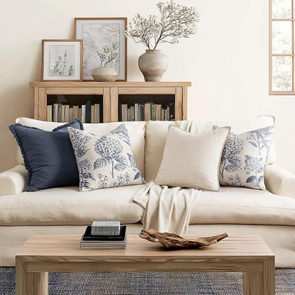 Set of 2 Decorative Floral Pillow Covers 22x22 Inch Navy Blue | Neutral - Image 4