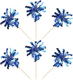 30 PCS Foil Firework Cupcake Toppers Sparkle Tinsel Cupcake Picks Happy Birthday Cake Toppers Drink Stirrers Cocktail Fruit Toothpicks for Baby Shower Birthday Party Decorations Supplies Dark Blue