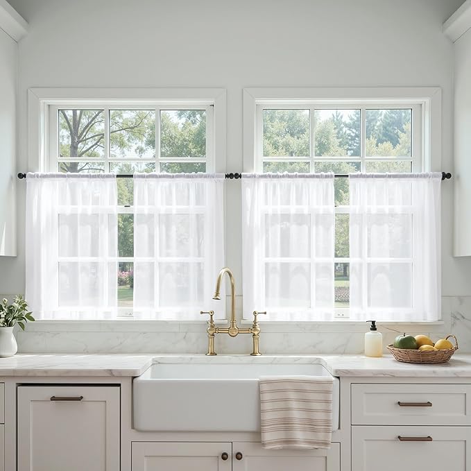 MIULEE White Short Sheer Curtains 36 Inches Long 4 Panels 42 x 36 Inches | by MIULEE