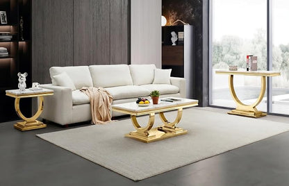 Henf 47" Marble Console Table Modern White Faux Marble Entryway Table - Image 5