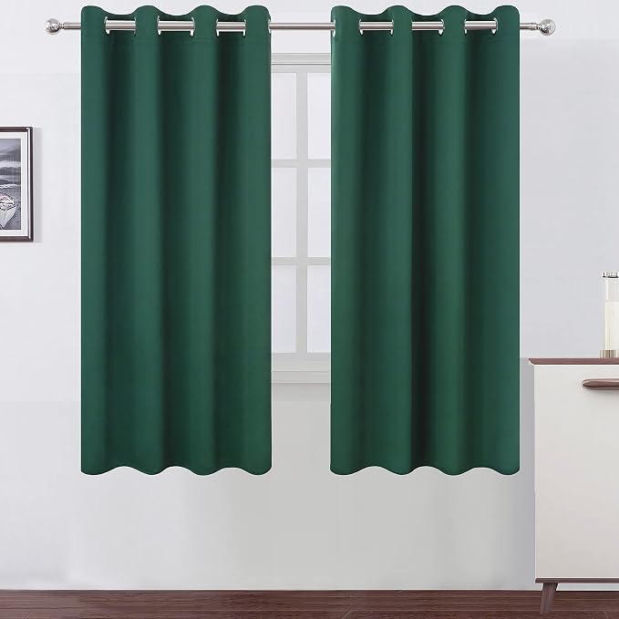 Dark Green Blackout Curtains 66 x 63 Inch Length/Set of 2 Curtain by Lemomo