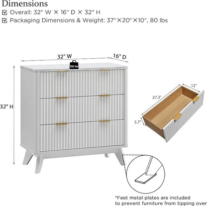 T4TREAM Fluted 3 Drawers Nightstand Set of 2, Oversized Extra Large Modern Side - Image 3